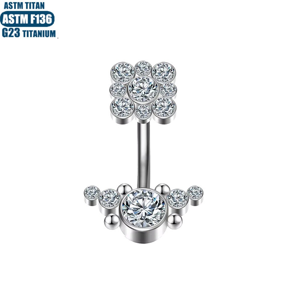 F136 Titanium Perforated Navel Nail Implant Grade Body Piercing Diamond Welded Bead Inner Tooth Spiral Navel Ring - Image 2