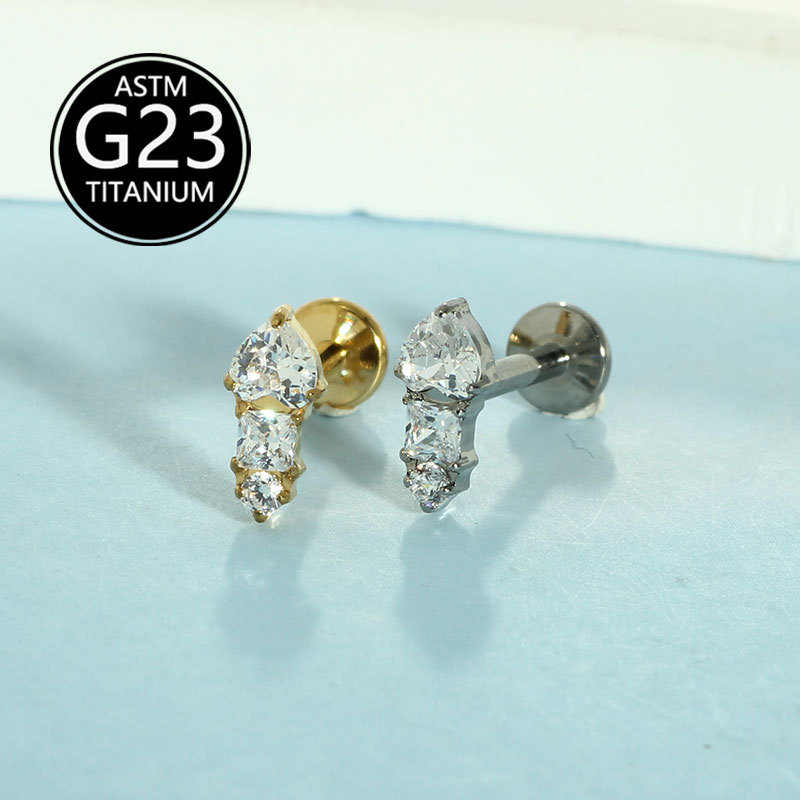 G23 Titanium Micro Inlaid Heart Zircon Lip Stud 1.2mm Barbell Internally Threaded Labret Lip Ear Cartilage Jewelry - Image 3