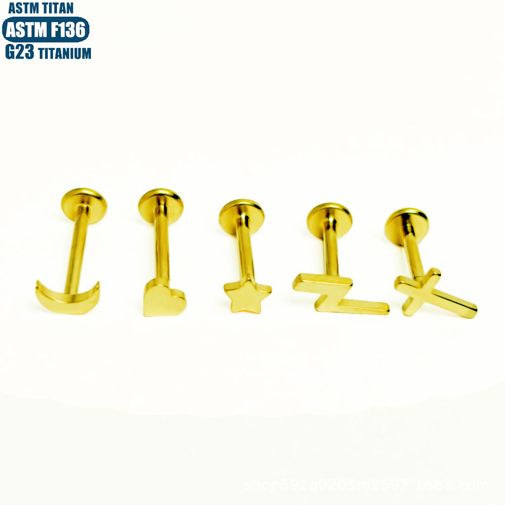 F136 Titanium Alloy Lip Nail Love Cross Star Inner Teeth Thread Body Puncture Jewelry Earrings - Image 2