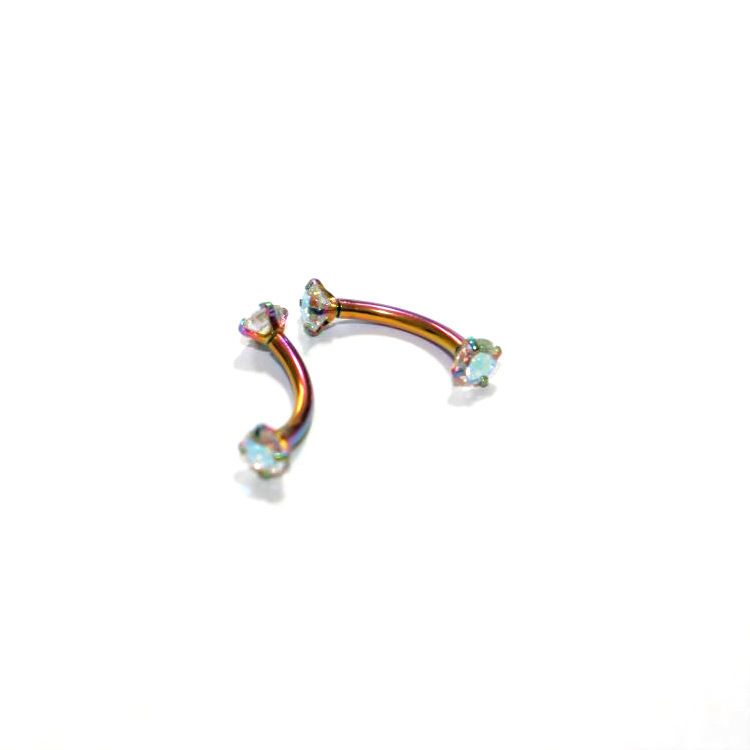 G23 Titanium Alloy Four-Prong Double-Ended Internally Threaded Curved Barbell Banana Ear Stud Nose Ring Eyebrow Stud Electroplated - Image 3