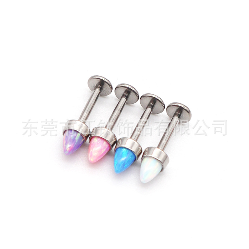 F136 Titanium Lip Stud Opal Cone Thread Labret Piercing Jewelry G23 Alloy - Image 5