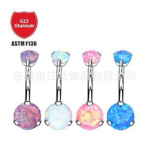 F136 Titanium Opal Navel Ring Three Claw G23 Titanium Alloy Body Piercing Umbilical Ring