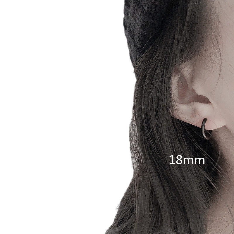 Korean Style Bold Geometric Hoop Earrings Black Stainless Steel Hip Hop Fashion Piercing Jewelry for Men Women - Image 4