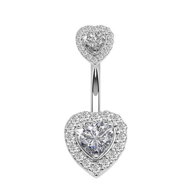 Sexy Double Love Zircon Crystal Heart Belly Button Ring for Women - 2024 Summer New Arrival - Image 2