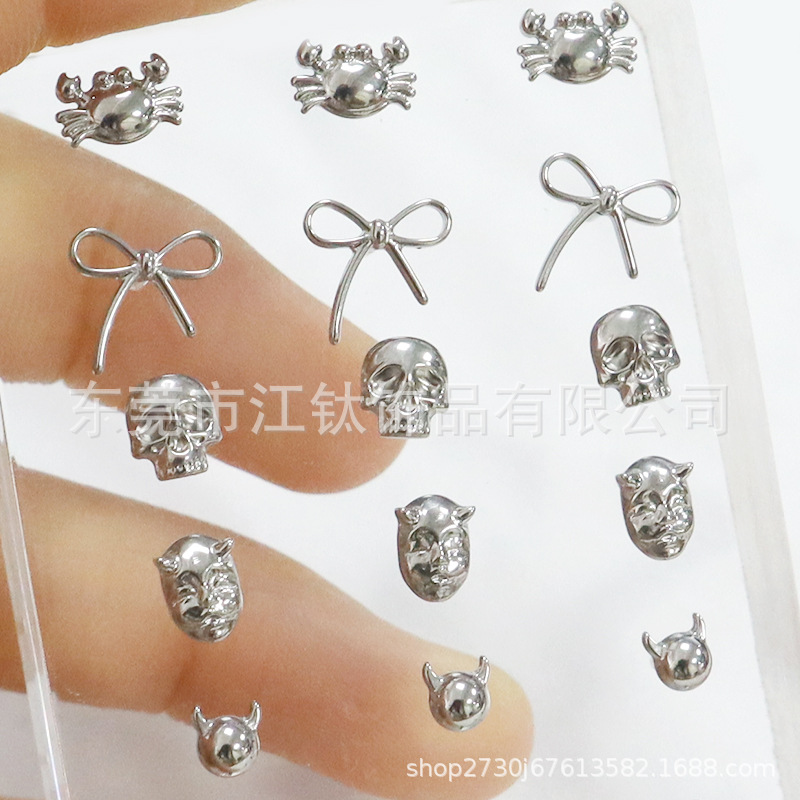 F136 Titanium Devil Horn Lip Ear Bone Nail Stud - G23 Titanium Alloy Body Piercing Jewelry - Image 3