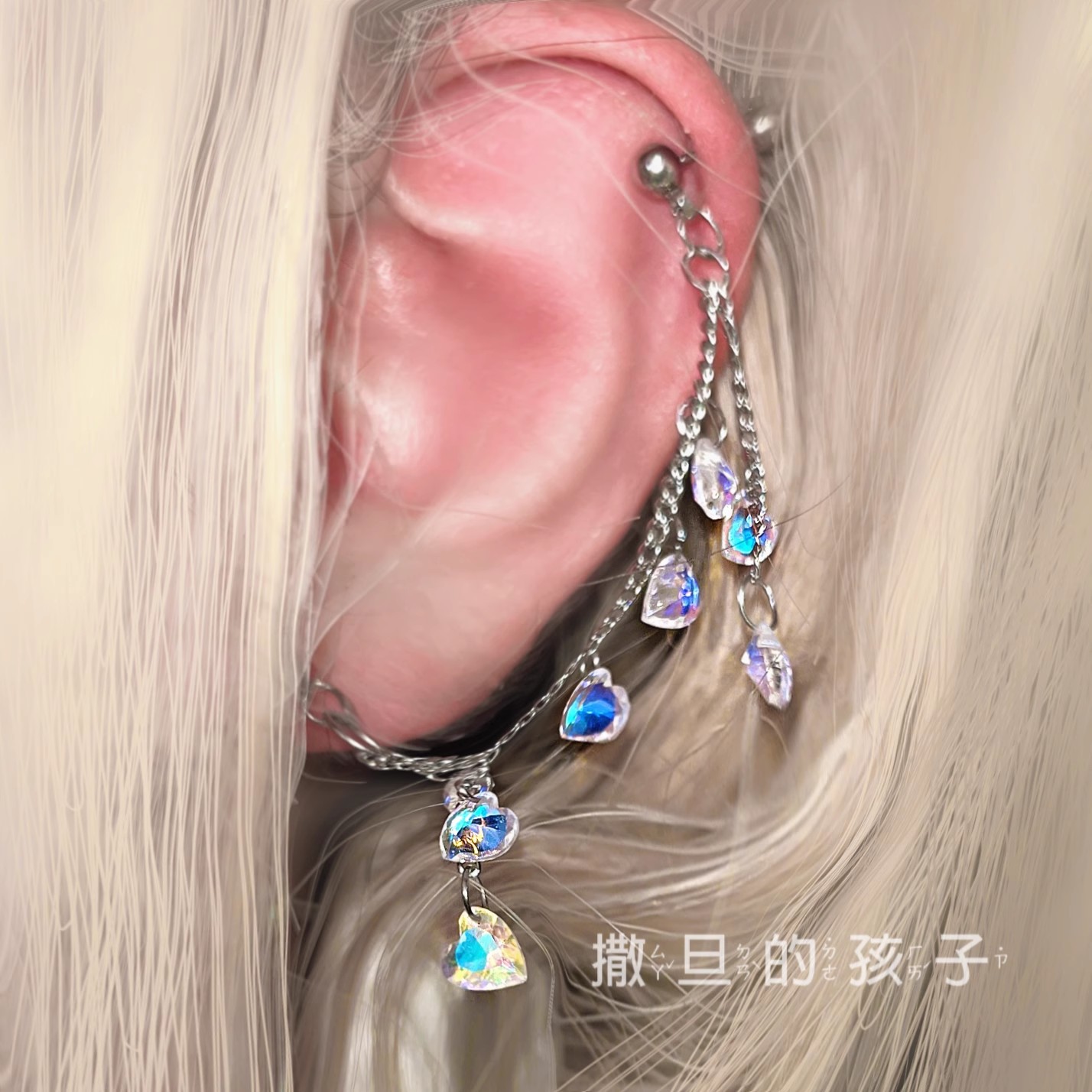 Rose Love Double Ear Hole Ear Bone Nail Titanium Steel Earrings CZ Heart Sweet Cool Wind Wholesale - Image 2