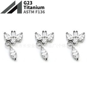 F136 Titanium Irregular Square Zircon Water Drop Pendant Ear Bone Studs - G23 Titanium Alloy Body Piercing Jewelry