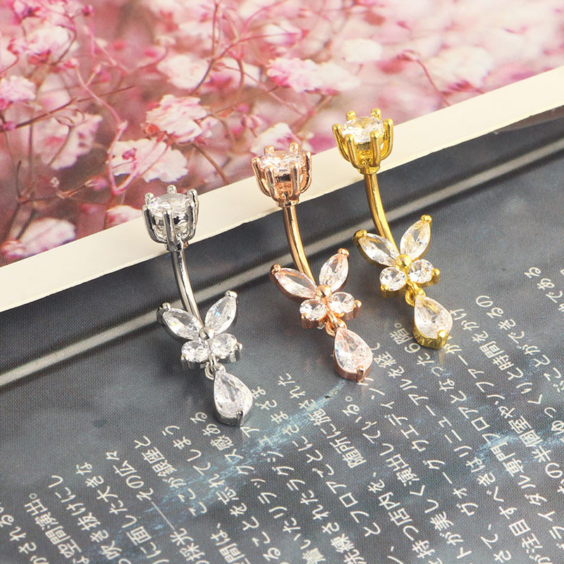 Rose Gold Water Drop Navel Ring Belly Button Ring Geometric Body Piercing Jewelry - Image 2