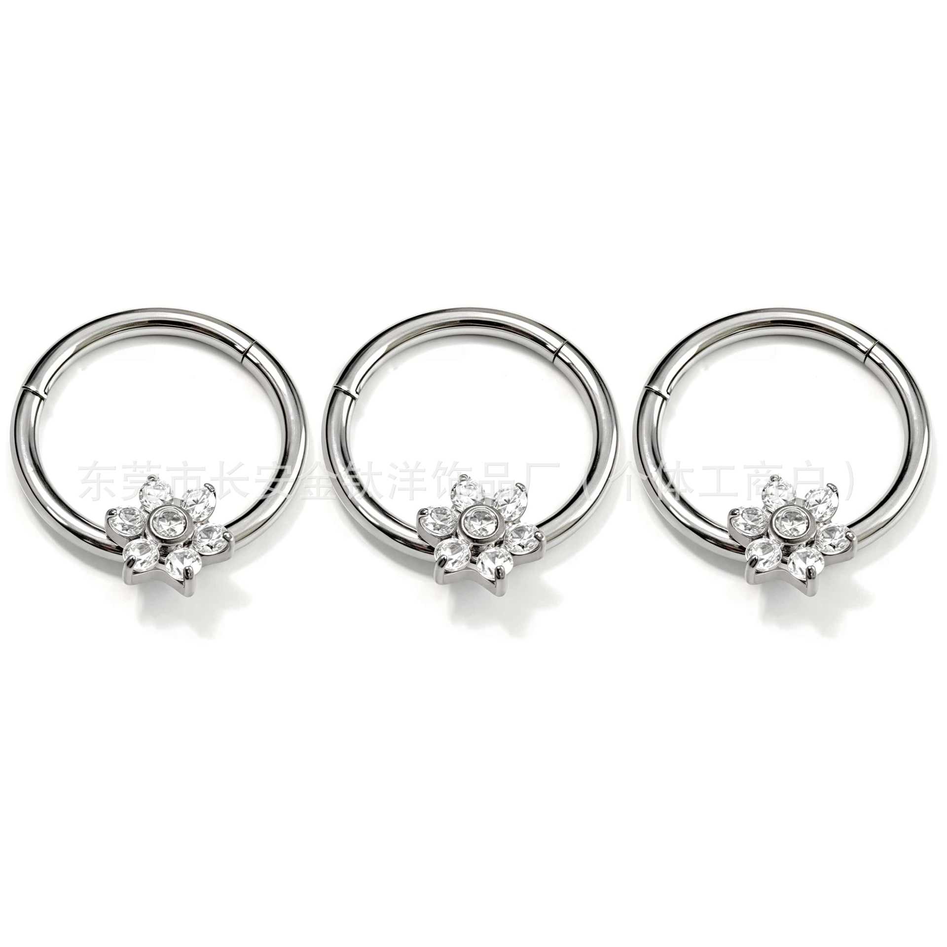 F136 Titanium Seven Diamond Flower Zircon Seamless Open Ring Nose Septum Ring Ear Bone Ring G23 Titanium Alloy Piercing Jewelry 1.2x10mm - Image 5