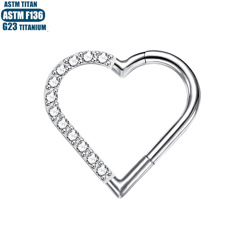 G23 Titanium Piercing Earrings Heart Shaped Zircon Hinge Nose Ring Seamless Open Ring Nasal Septum Piercing Jewelry Cartilage Ring - Image 2