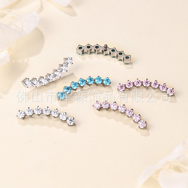 F136 Titanium Ear Studs with 5A Zirconia Cartilage Labret Lip Piercing Jewelry Seven-Stone - Image 3