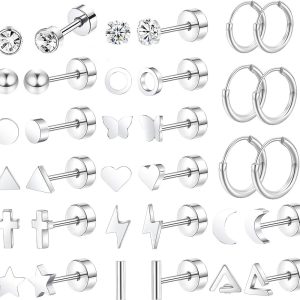 Stainless Steel Ear Bone Nail Star Moon Stud Earrings for Women Cartilage Piercing Jewelry Set