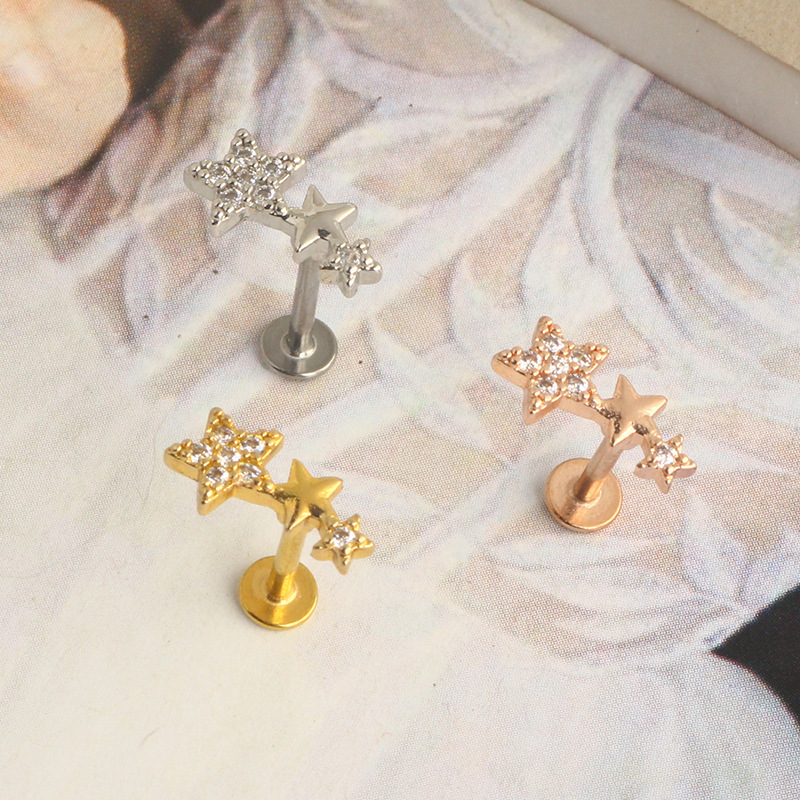 Rose Gold Leaf Stud Earring 316L Surgical Steel Piercing Jewelry New Star Moon - Image 3