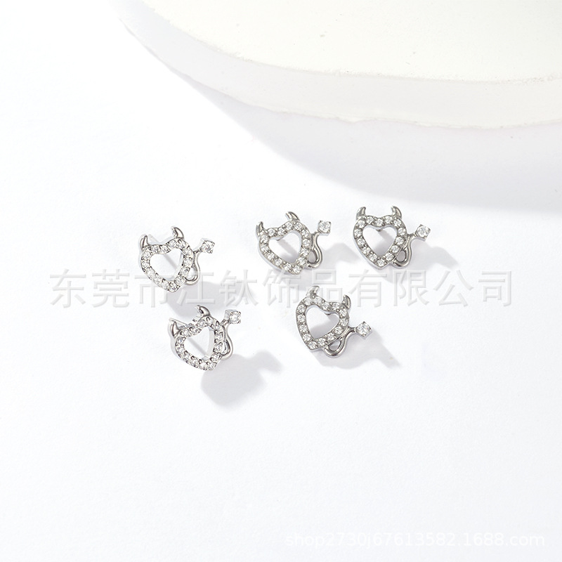 G23 Titanium Heart Shaped Ear Stud with CZ - ASTM F136 Devil Love Diamond Earring for Cartilage - Image 4