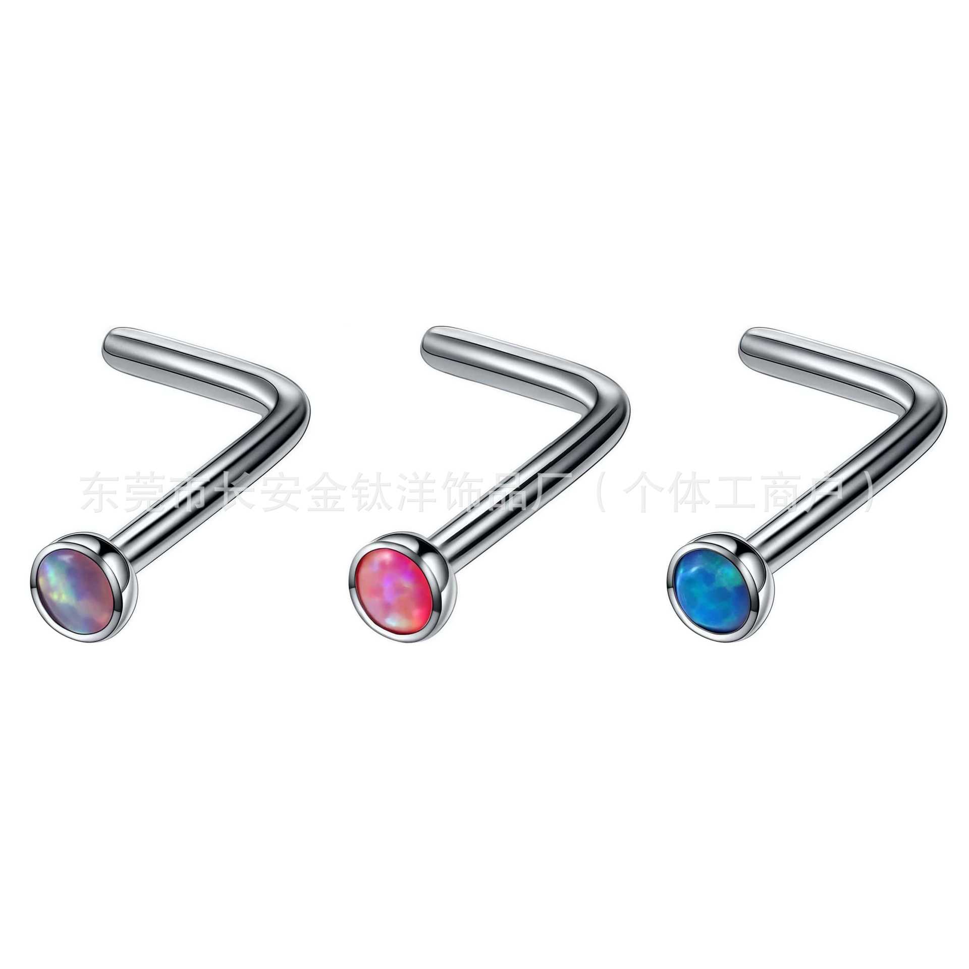 F136 Titanium L-Shaped Opal Nose Stud Nose Ring Lip Stud G23 Titanium Body Piercing Jewelry Nose Ornament - Image 4