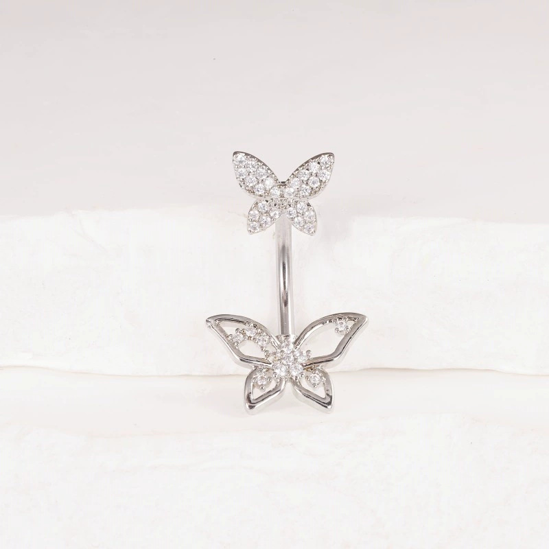 Gold Double Butterfly Navel Ring with Full CZ Stones, Sweet & Spicy Style, Wholesale Belly Ring - Image 3
