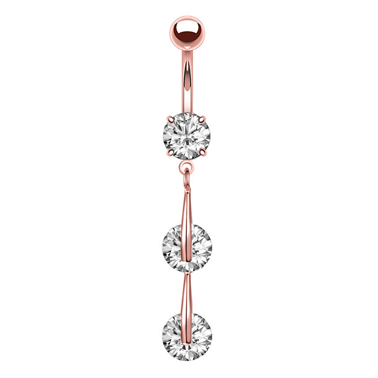 Rose Gold Zircon Navel Ring Belly Button Ring Cute Belly Piercing Jewelry 316L Surgical Steel - Image 3