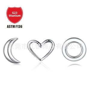 G23 Titanium Ear Cartilage Stud Heart Moon Circle Earrings for Helix Tragus Piercing
