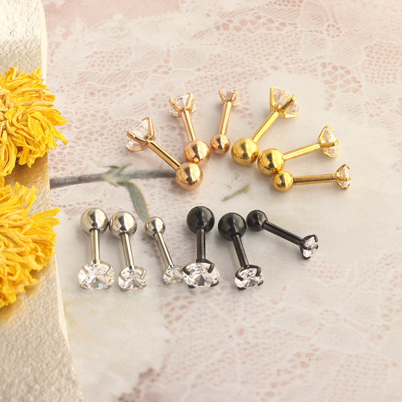 Stainless Steel Star CZ Earrings for Cartilage Piercing - Rose Gold with Round Cubic Zirconia - 2021 Summer Collection - Image 4