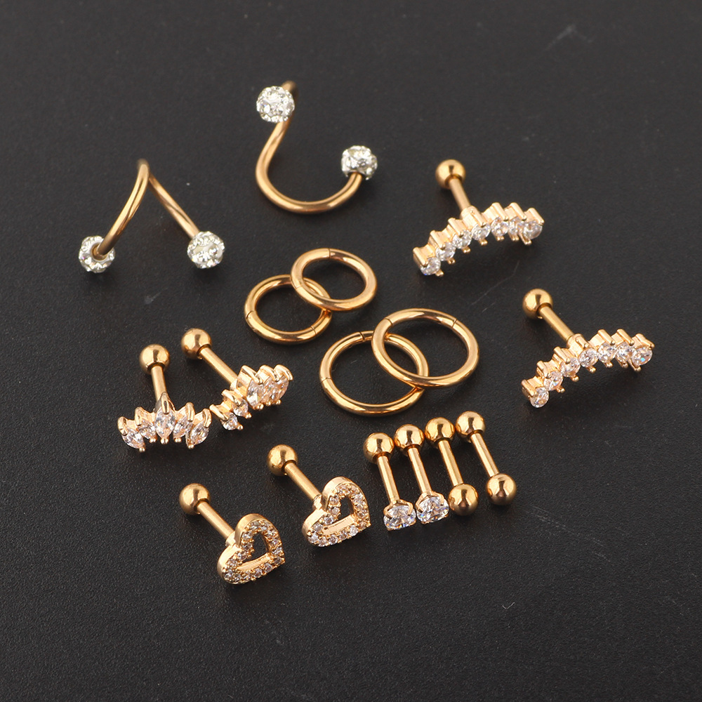 Amazon Stainless Steel Zircon Earrings Women's Cartilage Stud Ear Bone Nail Set Rose Gold - Image 4