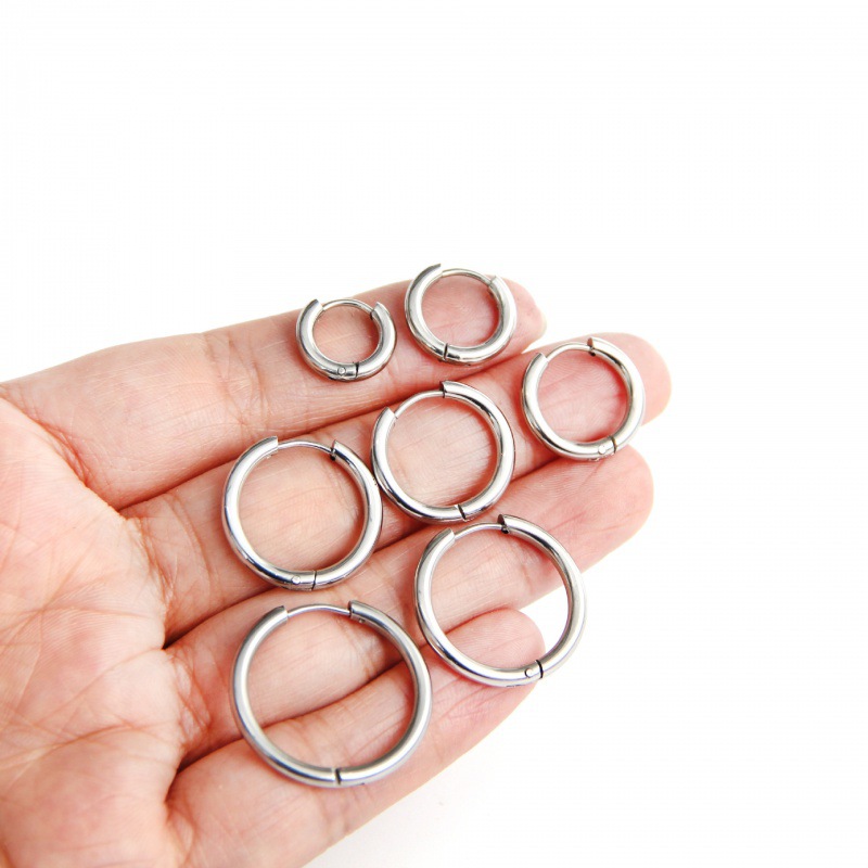 Simple Round Wire Earrings for Men Women Stainless Steel Personalized Buckle Circle Earrings - Image 5