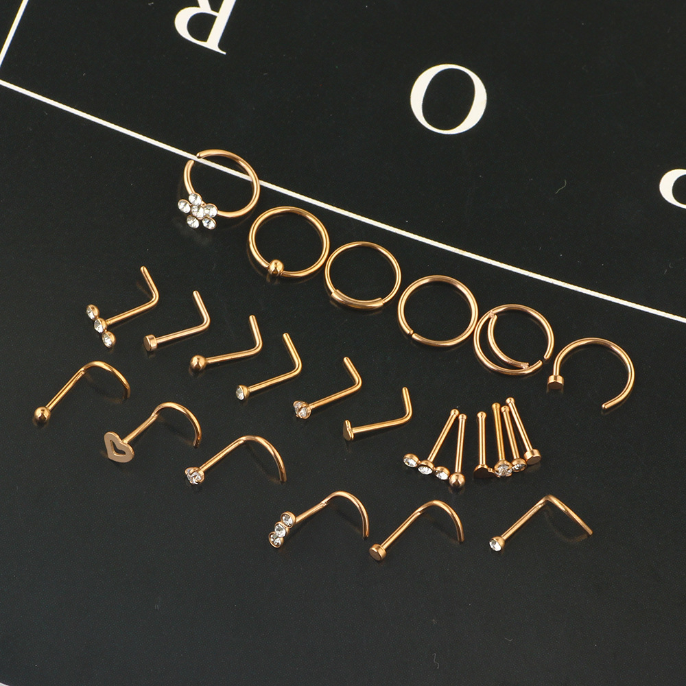 Amazon New Combination Nose Nail Set - 24 Piece Stainless Steel Nose Ring Jewelry Set - Image 3