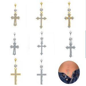 Cross Copper Inlaid Zircon Belly Button Ring - 4 Gold Tone 2024 Summer Collection