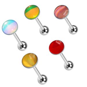 14G Star Red Stainless Steel Externally Threaded Tongue Barbell Tongue Ring