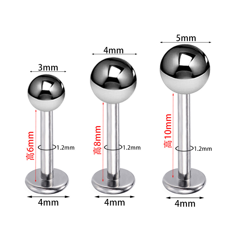 Zesen F136 Titanium Alloy Ear Cartilage Stud - Round Ball Labret Flat Back Lip Piercing Jewelry - Image 5