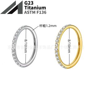 F136 Titanium Inlaid Zircon Closed Ring Earrings, Nose Rings, Lip Rings, Ear Studs, Cartilage Rings, G23 Titanium Body Piercing