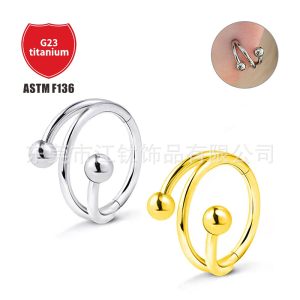 G23 Titanium Nose Ring Double Ball Hoop Earring - ASTM F136 Titanium Alloy Body Piercing Jewelry