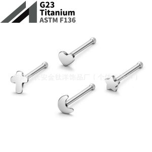 F136 Titanium Heart Star Moon Cross Nose Nail Lip Stud 1-Shaped Piercing Jewelry