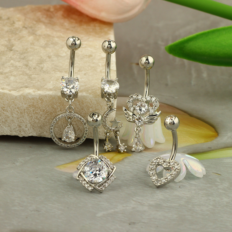 Geometric Flower Navel Ring 5 Pieces Set Stainless Steel Belly Button Jewelry Hip Hop Style - Image 4