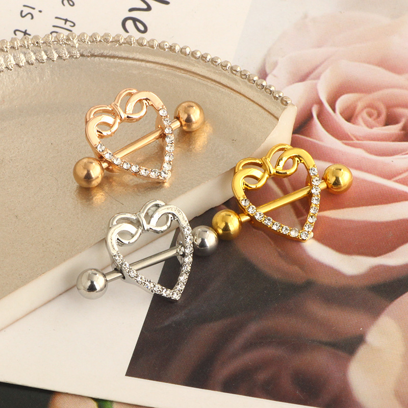 2022 Peach Heart 14G Stainless Steel Heart Shaped Nipple Ring Rose Gold Vacuum Plated Body Piercing Jewelry Wholesale - Image 3