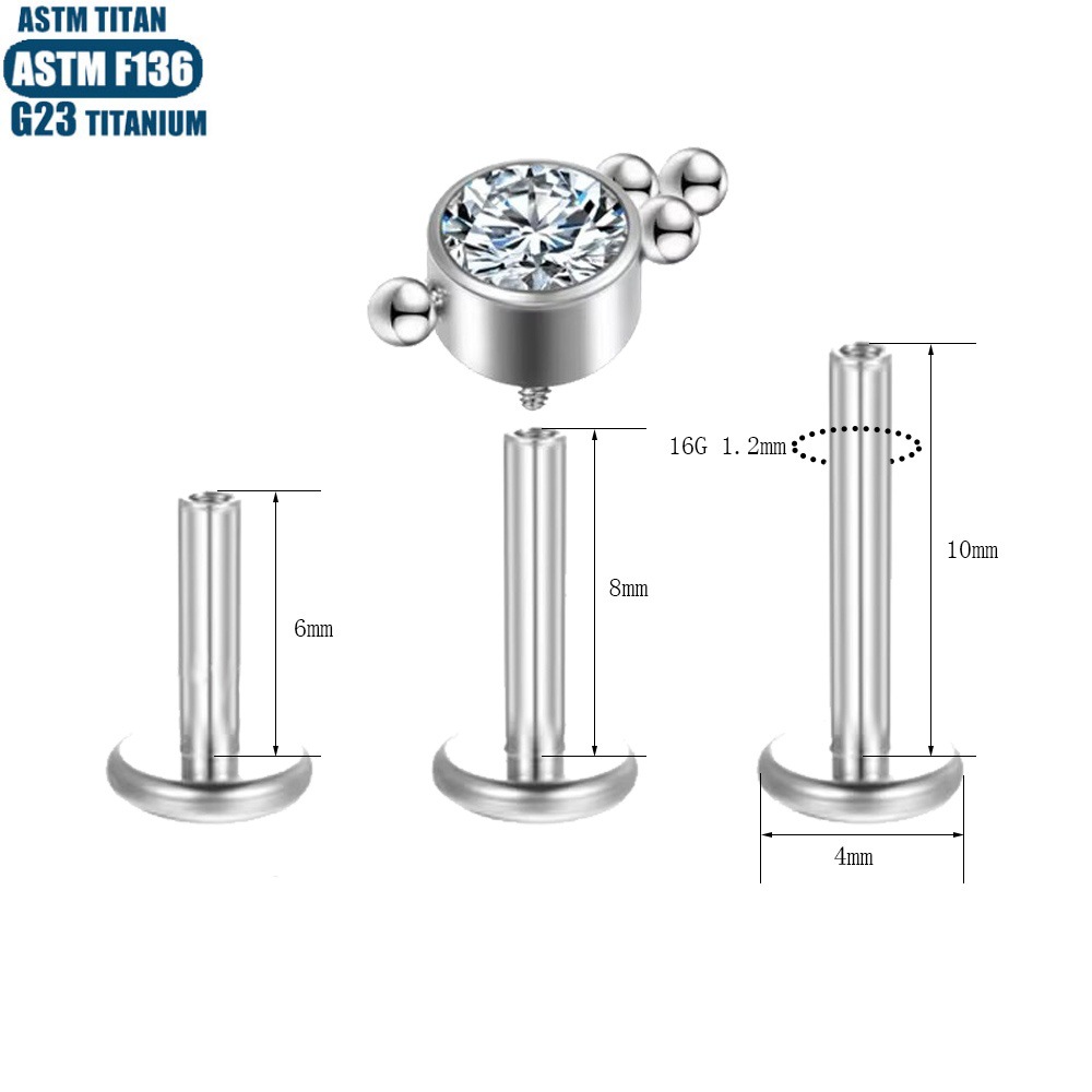 Titanium Alloy Lip Ring with Zircon Beads Cluster - Small Earrings for Pierced Ears - Image 2