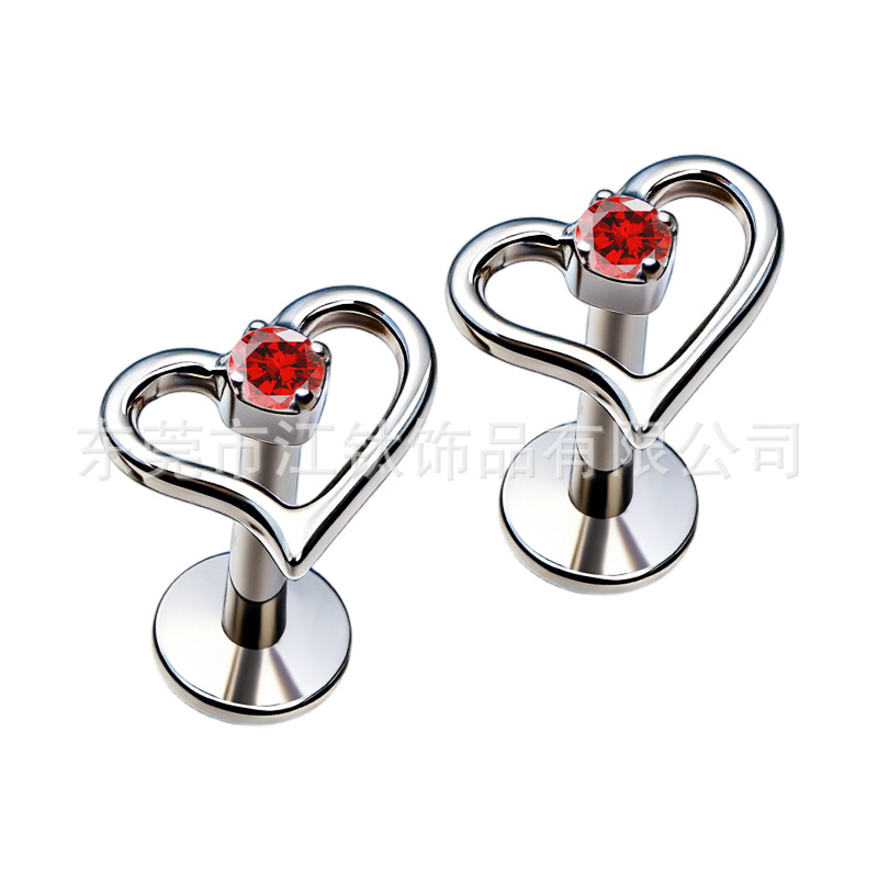 G23 Titanium Alloy Heart Stud Earring with Zircon Inlay - Hollow Design Cartilage Jewelry - Image 5