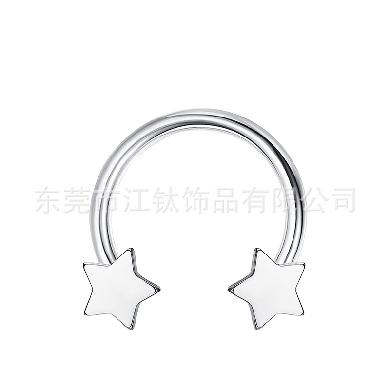F136 Titanium Five-Pointed Star C-Rod Horseshoe Nose Ring - G23 Titanium Alloy Body Piercing Jewelry for Lip Nose - Image 5