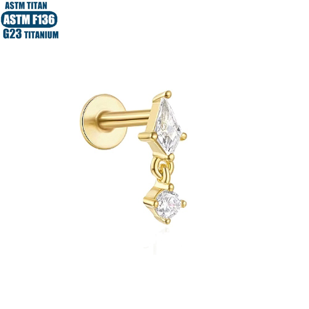 Titanium Alloy Gold Diamond Inner Tooth Thread Lip Ring Earring Piercing Jewelry Lip Stud - Image 2