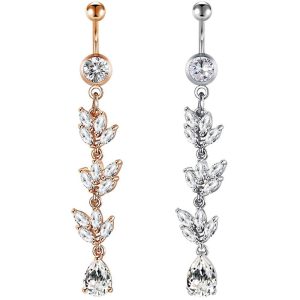Korean Style Butterfly Flower Titanium Steel Navel Ring with Zircon Dangle Belly Button Jewelry