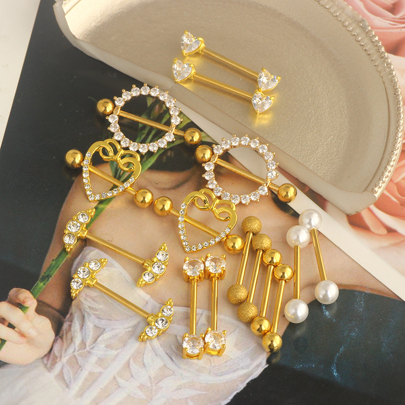 8 Pairs Stainless Steel Zircon Breast Rings Set Diamond-Embedded Nipple Jewelry for Women - Image 5