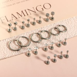 12 Pairs Stainless Steel Star Stud Earrings with Clear CZ 6-Prong Setting for Women Trendy Body Piercing Jewelry