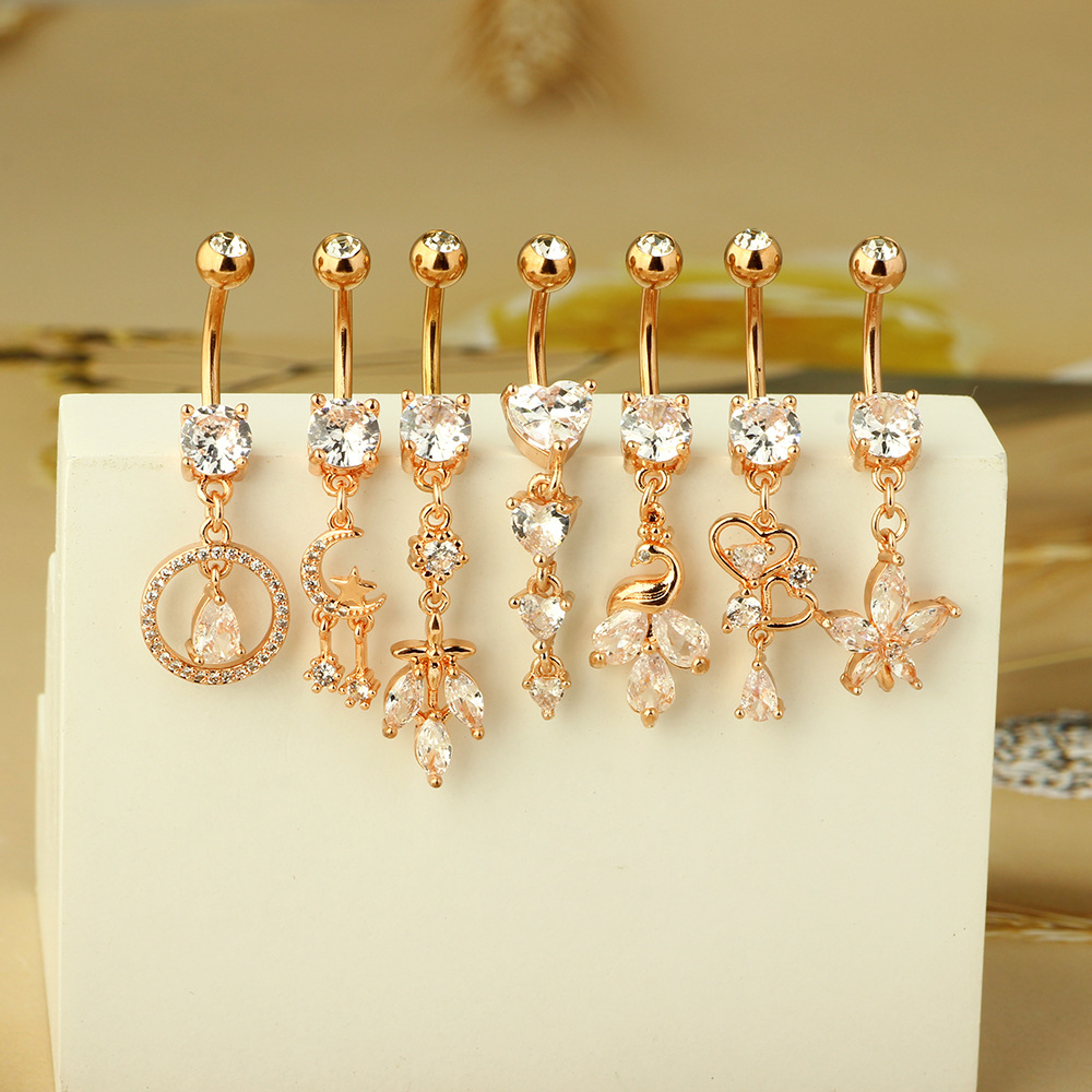 Stainless Steel Navel Ring with Zircon - Rose Gold Belly Button Piercing Jewelry - Image 2