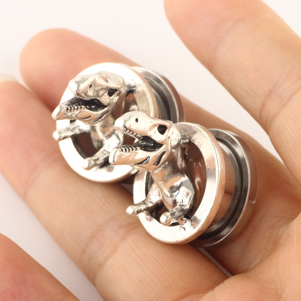 3D Dinosaur Tunnel Ear Gauges 6mm-16mm Stainless Steel Auricle Piercing Jewelry - Image 3