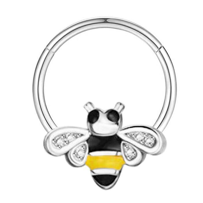 Rose Gold Star Nose Ring Clip Septum Piercing Jewelry - 316L Surgical Steel, 1.2x10mm, Bee Pendant Design - Image 4