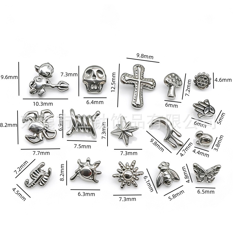 G23 Titanium Cross Body Piercing Earrings 3D Devil Scorpion Butterfly Stud 1.2x10mm - Image 2