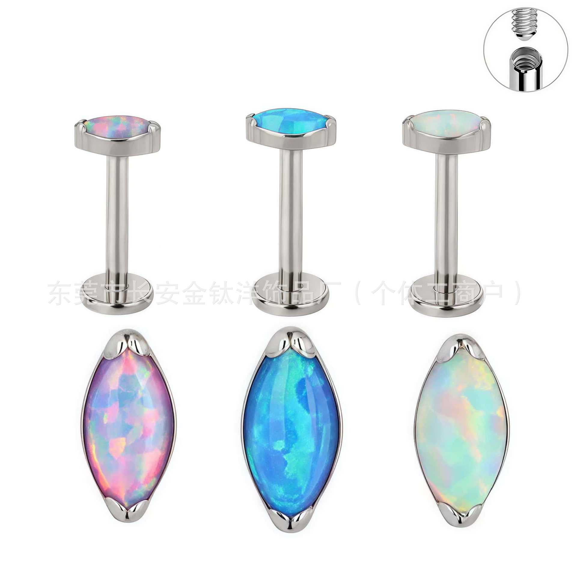 F136 Titanium Marquise Bezel Opal Lip Stud Earring Bone Stud G23 Titanium Alloy Body Piercing Jewelry - Image 5