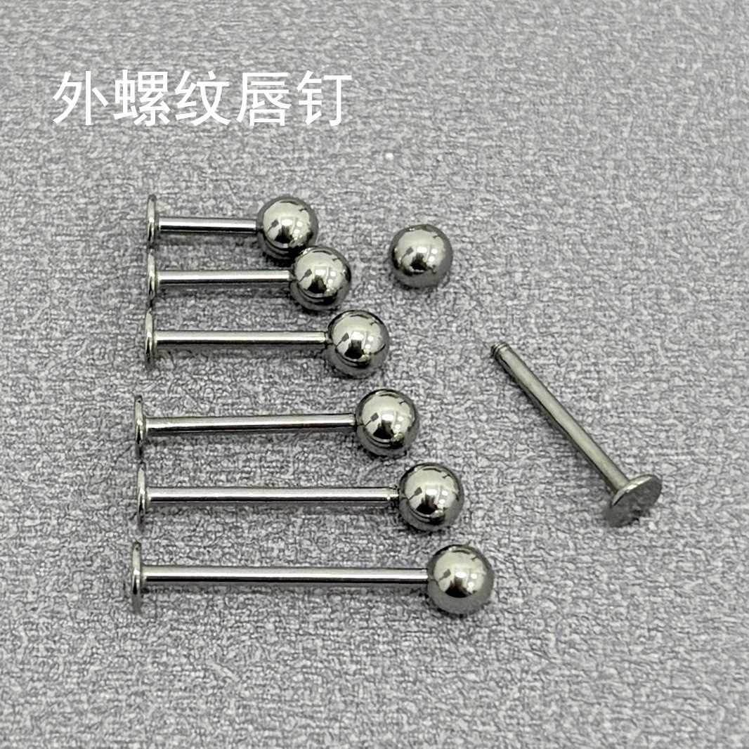 Basic Round Ball Lip Nail External Thread Straight Barbell 16mm 1.6mm 316L Surgical Steel Lip Piercing Jewelry - Image 3