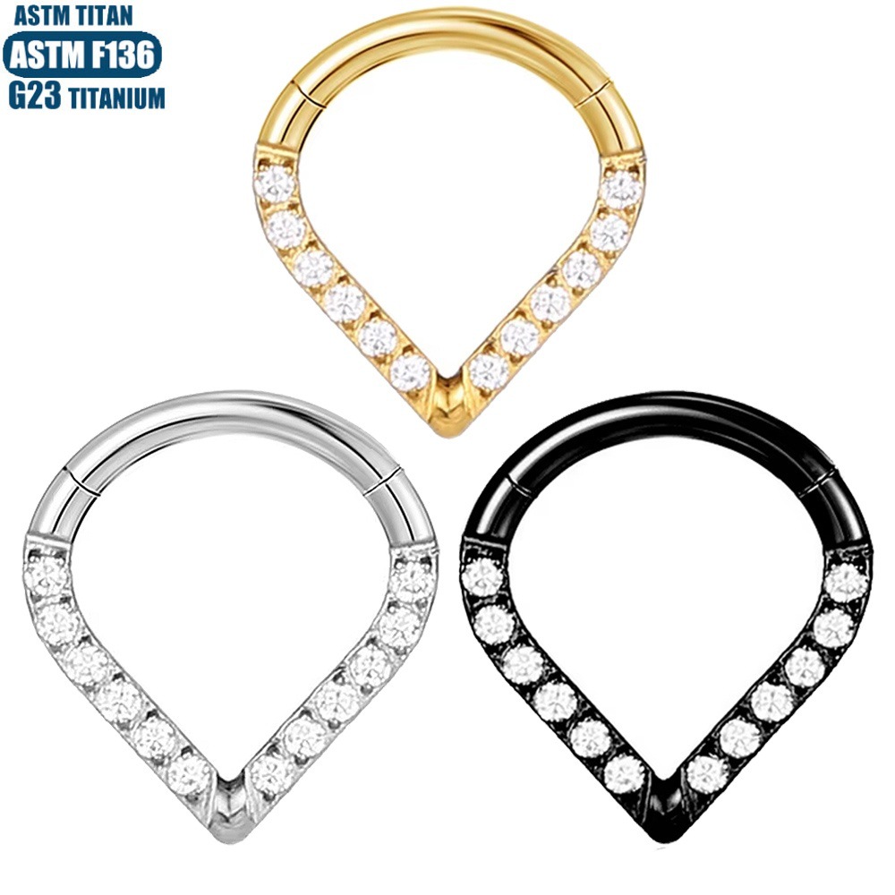 G23 Titanium Alloy Closed Hoop Nose Ring for Women, Zircon Water Drop Earrings, Nose Septum Ring, Ear Bone Ring Hot Selling - Image 5