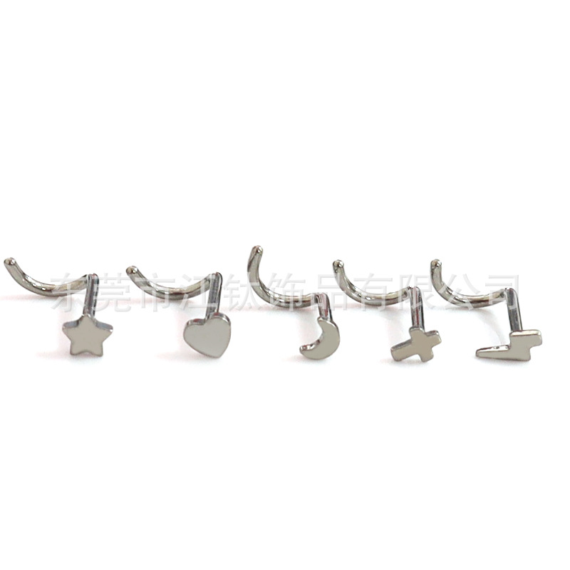 ASTM F136 Titanium Nose Stud Moon Star Heart Cross Lightning G23 Body Piercing Jewelry Nose Ring - Image 3
