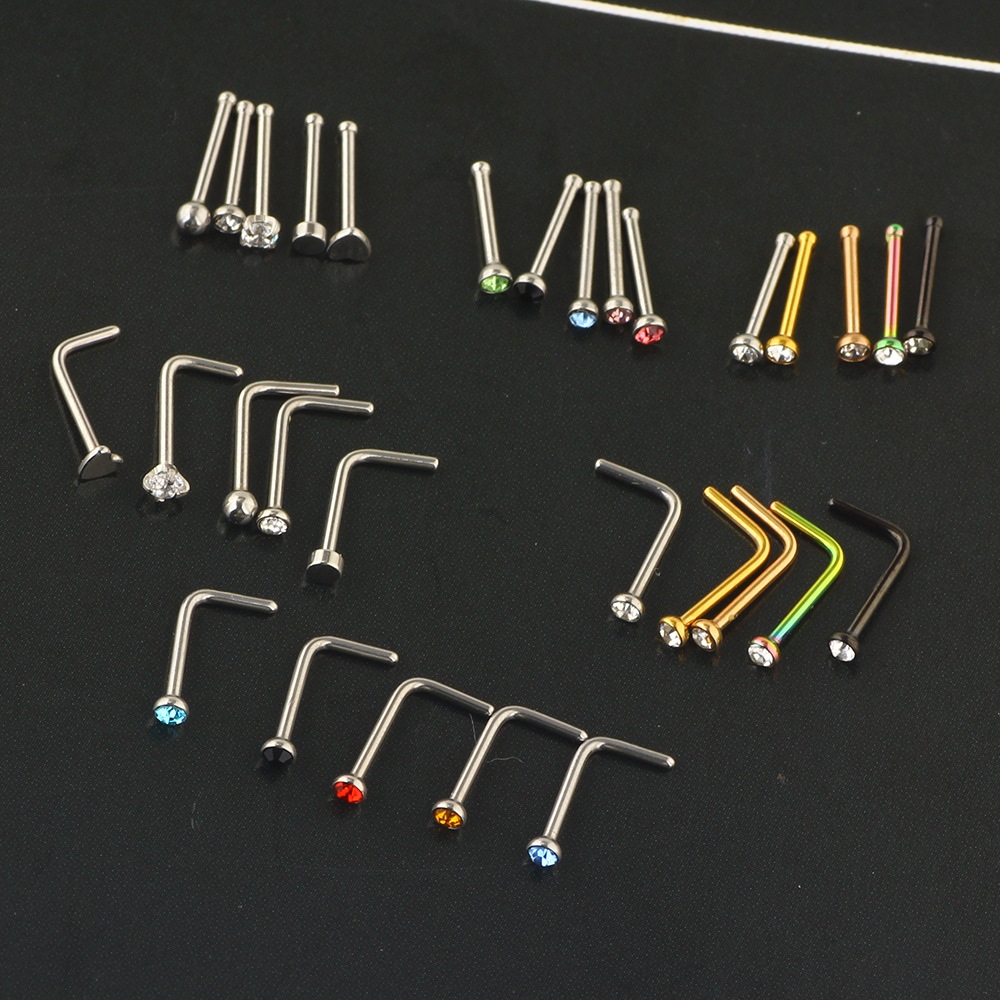 Stainless Steel Nose Stud Set - Geometric Nose Ring Nail for Women - Body Piercing Jewelry Set - Nose Stud Kit for Nostril - Image 5